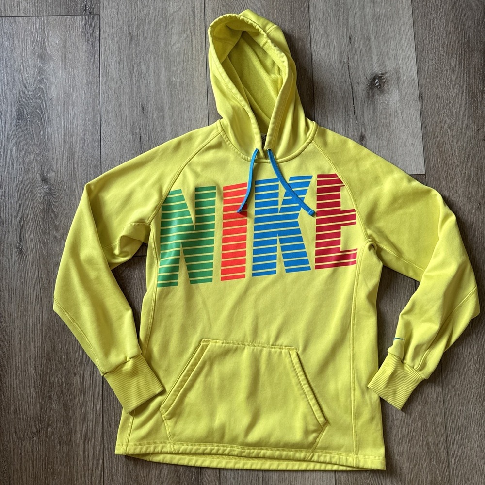 Nike Therma-Fit Women's Size M Neon Yellow Pullover Hoodie Sweatshirt #227 - Picture 1 of 7
